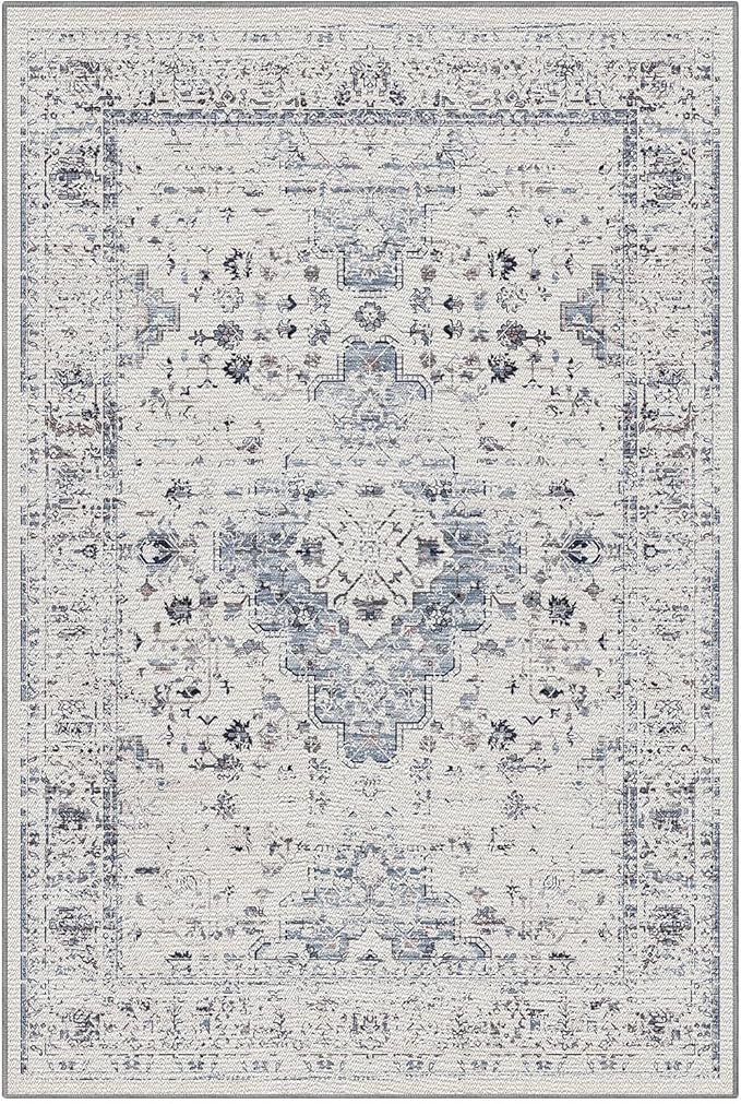 LUMI 8x12 Washable Area Rug for Living Room, Ultra Soft Traditional Rugs Non Slip with Rubber Backing, Low Profile, High Traffic, Stain Resistant Carpets, Ideal for Bedroom, Dining Room, Indoor