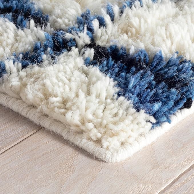Dash & Albert Noma Indigo Handwoven Wool Rug, 2.5 X 8 Feet, Blue Geometric Pattern