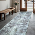 GLN Rugs Contemporary Collection - Machine Washable Area Rug, Contemporary Washable, Non Slip, Low Pile Chenille Rug, Living Room, Bedroom, Kitchen Rug (2'6" x 10' Grey/Green)
