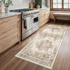 Runner Rug 2'6''x6 Non Slip Machine Washable Vintage Hallway Runner Rug, Low PileLight Weight Rugs for Entryway, Hallway, Kitchen and Corridor, Latte Beige