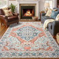 YJ.GWL Area Rugs for Living Room 5x7 Machine Washable Rugs, Non Slip Floral Vintage Rug Indoor Carpet, Stain Resistant Large Rug for Bedroom Dining Room, Copper Tan
