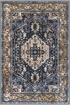 KOZYFLY Boho Area Rug 8x10 Ft Thin Rugs for Living Room Washable Bedroom Rug Non Slip Rugs for Living Room Gold Navy Printed Faux Wool Vintage Bedroom Rug Floor Carpet for Dining Room