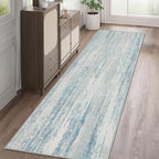 MUJOO Washable Runner Rug 2x8,Modern Abstract Area Rugs for Kitchen Hallways Bedroom Bedside Bathroom Laundry,Non Slip Throw Carpet Long Mat Indoor,Low Pile Accent Neutral Blue