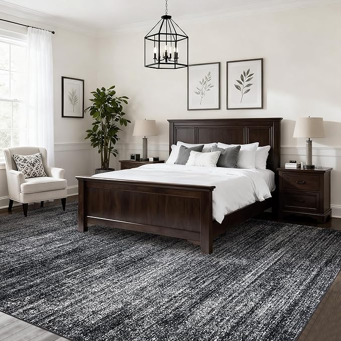 Area Rugs 9x12 Living Room,Abstract Boho Large Area Rug,Black and White