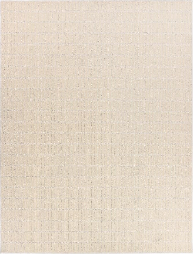Hand-Tufted 100% Wool Area Rug – Unique Modern Geometric Grid Pattern, Soft Plush Textured Carpet for Living Room, Bedroom, Dining Room & Entryway (Beige, 7' Round)