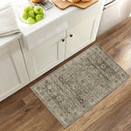 2x3 Entryway Rug Brown Grey Washable Vintage Rugs for Entryway Kitchen Low Pile Non-Slip Door Mat Traditional Distressed Small Throw Carpet for Kitchen Entrance Bathroom Antique/Moss
