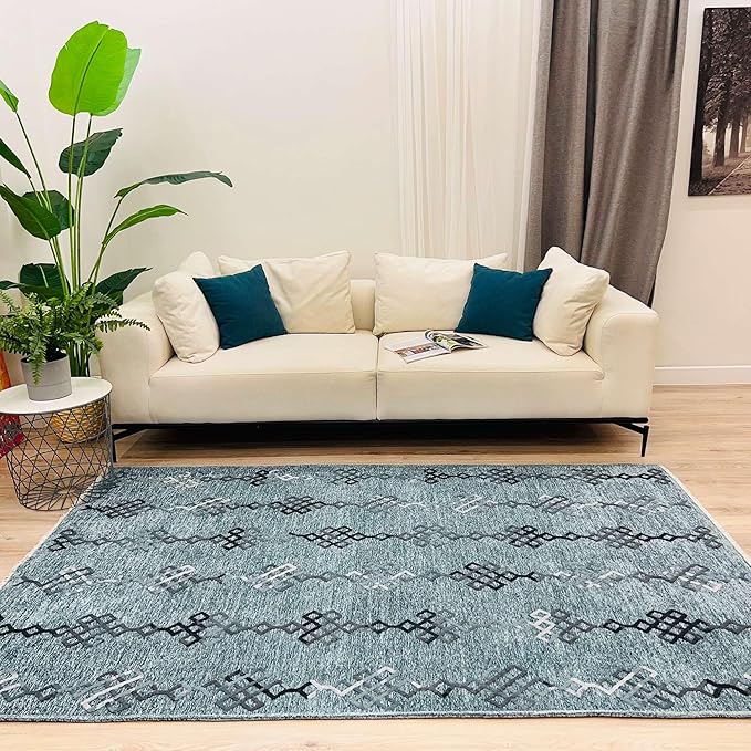 Alfa Rich 3x10 Bluish Gray Washable Area Rugs for Living Room Hallway Kitchen Decor Cotton Runner