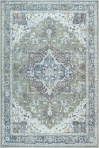 Bloom Rugs Washable Non-Slip 4' x 6' Rug - Green/Blue Traditional Medallion Area Rug for Living Room, Bedroom, Dining Room, and Kitchen - Exact Size: 4' x 6'