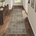 Fmfunctex 2x6 Runner Rug Brown Vintage Neutral Washable Distressed Non Slip Low Pile Indoor Carpet Soft Retro Hallway Entryway Rug for Kitchen Living Room Bedroom Bathroom Laundry Entry Bedside, Multi