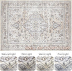 8x10 Area Rugs Living Room: Washable Boho Large Neutral Vintage Soft Rugs Stain Resistant Farmhouse Non Slip Indoor Floor Carpet for Bedroom Nursery Kids Playroom Office Dining Room Home- Ivory Gray