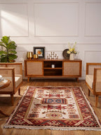 Hand Knotted Wool & Silk ECO-Friendly Oriental Area Rugs - 4'x6', Rectangle Shape, Cream Burgundy Color, Classic Oriental Traditional, Medium Pile Handmade Area Rugs (AF0102)