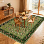 Green Rugs for Living Room 5x7 Area Rugs, Machine Washable Non-Slip Carpet, Boho Floral Low Pile Throw Rugs for Bedroom, Dining Room, Office, Nursery, Vintage Home Decor