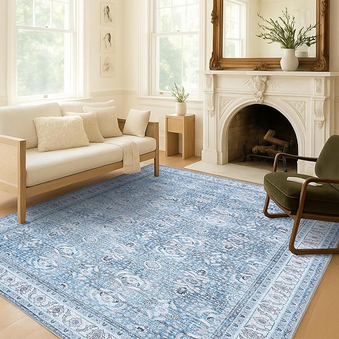 Fame Living Washable Area Rug. Modern Farmhouse. Vintage. Turkish. Bohemian. Distressed. Oriental. Traditional. Rugs for Living Room. Dining. Bedroom. Office. Entryway. Foyer. (866CBl, 2'5" x 4'9")