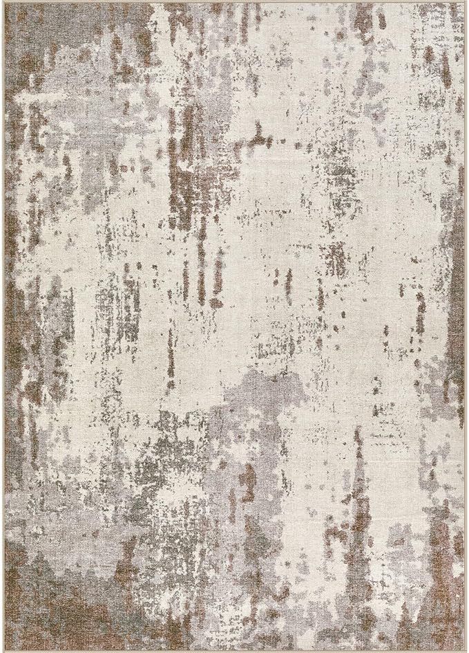 6x9 Area Rug Living Room Rugs - Washable Neutral Modern Abstract Soft Thin Rug Indoor Floor No Slip Rug Carpet for Bedroom Under Dining Table Home Office Decor - Brown/Grey/Beige