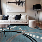 Rugshop Modern Wavy Circles Design Area Rug, Fade-Resistant Carpet for Living Room, Bedroom, or Dining Room, Blue, 5'3" x 7'3"