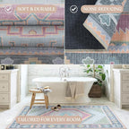 Fame Living Washable Area Rug. Modern Farmhouse. Vintage. Turkish. Bohemian. Distressed. Oriental. Traditional. Rugs for Living Room. Dining. Bedroom. Office. Entryway. Foyer. (856GP, 2'5" x 13')