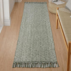 Collive Long Carpet Runners for Hallway 2x8ft, Washable Low Profile Front Entryway Rug Cotton Hand-Woven Kitchen Rug Runner, Olive Green/Cream Farmhouse Bedroom Rug for Laundry Room Entrance