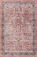 GLN Rugs Traditional Collection - Machine Washable Area Rug, Traditional Washable, Non Slip, Low Pile Chenille Rug, Living Room, Bedroom, Kitchen Rug (5' x 7' Terra/Multicolor 1168)