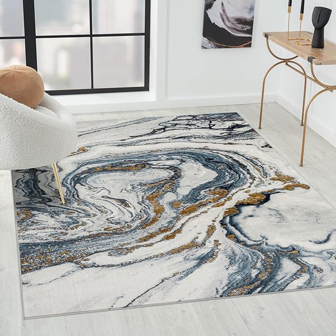 LUXE WEAVERS Marble Effect Abstract Blue 8x10 Area Rug