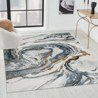 LUXE WEAVERS Marble Effect Abstract Blue 8x10 Area Rug