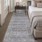 HUGEAR 2x8 Runner Rug Non Slip Washable Area Rug Purple Vintage Neutral Distressed Carpet Soft Low Pile Pet Friendly for Bedroom Kitchen Hallway Porch Foyer