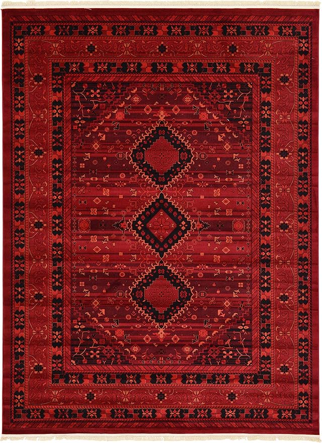 Unique Loom Tekke Collection Area Rug - Sheibani (9' x 12' Rectangle, Red/ Black)