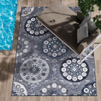 CAMILSON Indoor Outdoor Rug 5x7 Bohemian Medallion Floral Area Rugs for Indoor and Outdoor Patios Easy-Cleaning Non-Shedding Living Room Garden and Kitchen Washable Outside Carpet (5 x 7 / Navy)