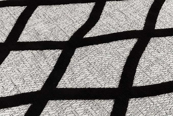 CAMILSON Modern Runner Rug 2x7 Luxury Diamond Pattern Micro Loop Hallway Rugs Soft High-Low Pile Stain Resistant Easy to Clean Non-Shedding Durable Entryway Kitchen Indoor Area Carpet (Black/Gray)
