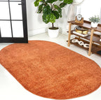 Eyely UES100M-5OV Haze Solid Low-Pile Orange 5 ft. x 8 ft. Oval Area Rug, Pet Friendly, Stain Resistant, Easy Cleaning, for Bedroom, Living Room, Kitchen