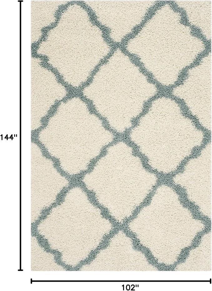 SAFAVIEH Dallas Shag Collection Area Rug - 8'6" x 12', Ivory & Light Blue, Trellis Design, Non-Shedding & Easy Care, 1.5-inch Thick Ideal for High Traffic Areas in Living Room, Bedroom (SGD257J)