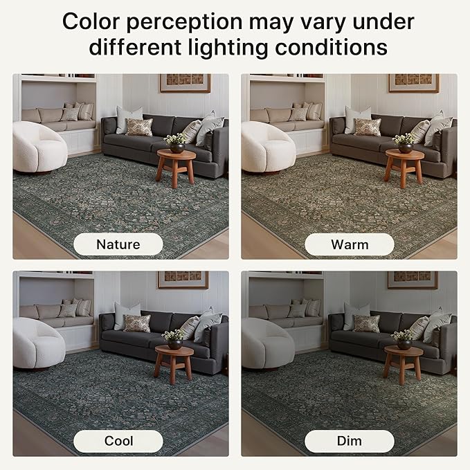 Bavni 2'6''x6 Rug Runners for Hallways, Washable Runner Rug Non Slip, Vintage Floral Print Style Rugs for Bedroom-Lightweight Low Pile Carpet for Hallways Bathroom, Dark Green