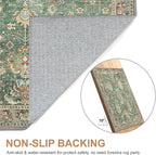 Bavni Living Room Rug, Modern Area Rugs 5x7 Non-Slip Washable, Chenille Printed Vintage Rugs for Bedroom Dinning Room Office, Sage/Gold