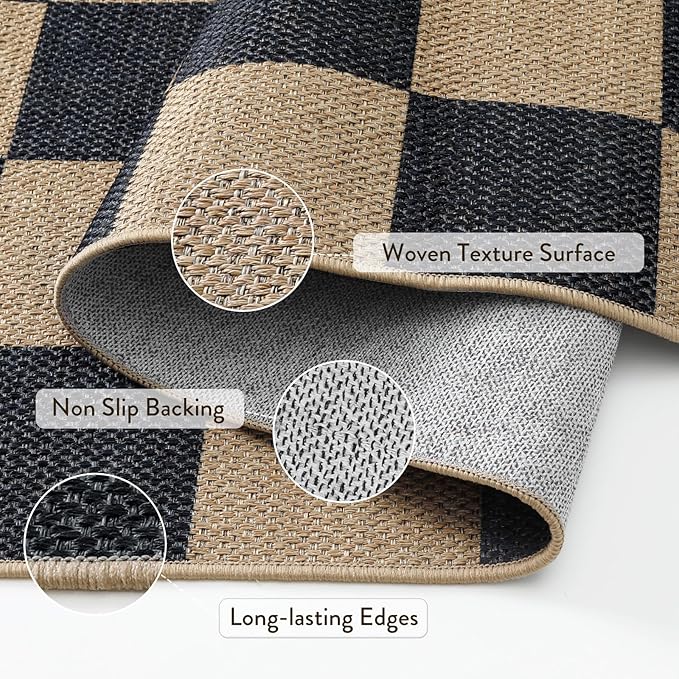 Lahome Checkered Easy Jute 2x3 Rug, Small Entryway Rug Non Slip Kitchen Front Door Mat, Farmhouse Neutral Area Rug Non Shedding Low Pile Floor Carpet for Foyer Porch Doorway