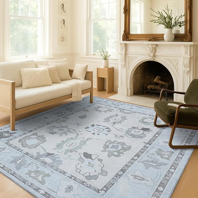 Fame Living Cream Beige Oushak Runner Rug, Modern Runners, Turkish, Eclectic, Floral, Pastel, Washable, Small Rug, Short Runner for Hallway, Entryway, Laundry, Bedroom, Kitchen, Bathroom, 2'5"x6'5"