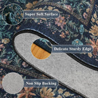 DUKINO 2x3 Entryway Rug, Floral Washable Area Rug with Non Slip Indoor Door Mat, Vintage Low Pile Small Front Door Throw Carpet for Kitchen, Entrance, Bathroom, Bedroom, Dark Blue