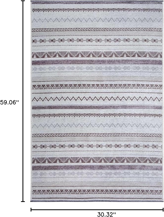 Alfa Rich 3x5 Gray Off White Washable Area Rugs for Living Room Bedroom Kitchen Decor Cotton Runner