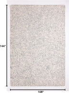 Hand-Tufted 100% Wool Pile Area Rug – Geometric Textured Grid Check Pattern – Thick and Durable Floor Carpet for Bedroom, Living Room, Kids Room, and Dining Area (Ivory, Denim, 9' x 12')