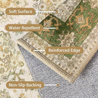 5x7 Area Rug Machine Washable Boho Rug for Living Room,Ultra-Thin Low Pile Carpet,Lightweight Indoor Printed Rug,Non Slip Floral Area Rug for Bedroom, Dining Room, Home Office,Green
