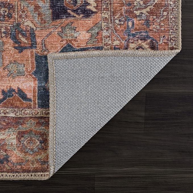 Bloom Rugs Washable Non-Slip 2' x 3' Rug - Beige/Terracotta Traditional Oriental Area Rug for Living Room, Bedroom, Dining Room, and Kitchen - Exact Size: 2' x 3'