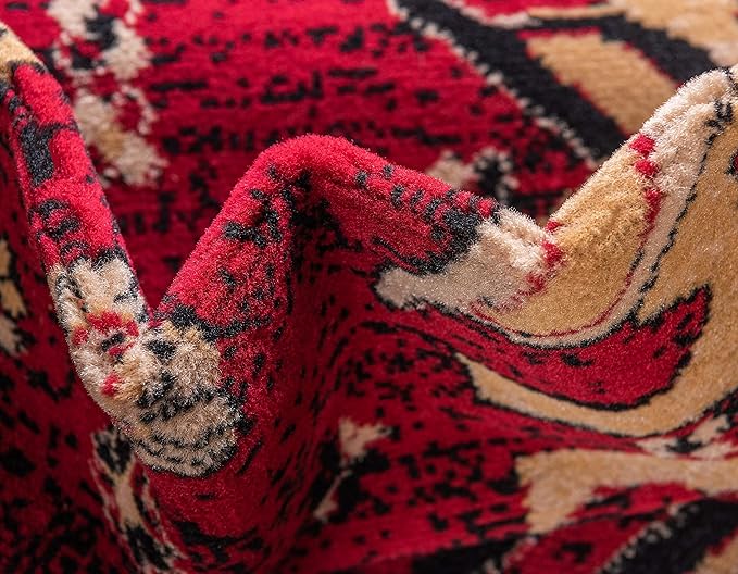 Unique Loom Taftan Collection Border Geometric Tribal Inspired Design Area Rug (8' 0 x 8' 0 Square, Red/ Gold)
