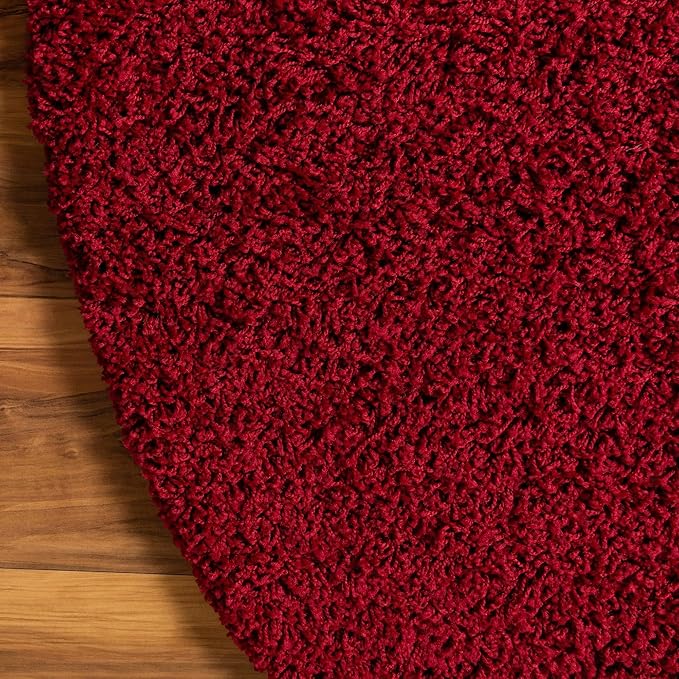 Unique Loom Solid Shag Collection Area Rug (4' 1" Round, Cherry Red)