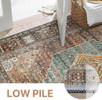 Bavni Runner Rug 2x5 Kitchen Rugs for Hallways Entryway, Washable Print Carpet, Low Pile Lightweight Rug with Non Slip Backing, Vintage Brown/Blue