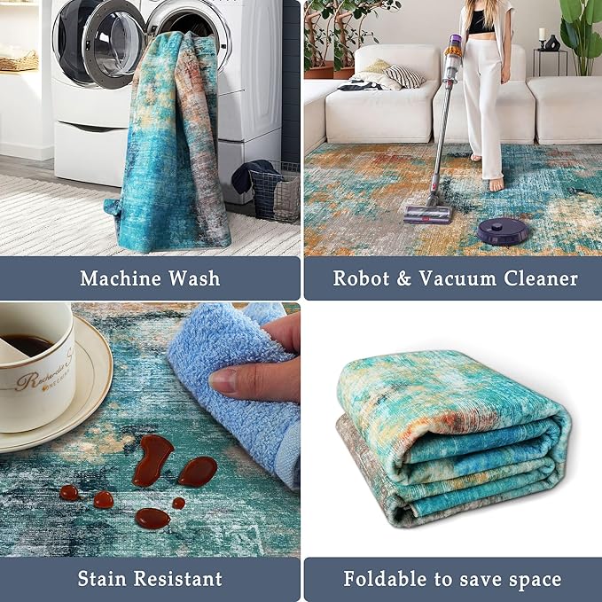 vivorug Round Rug 5ft Abstract Round Area Rug Non-Slip Indoor Carpet for Living Room Bedroom Entryway, Stain Resistant Home Decor Circle Rug, Rosy Clouds