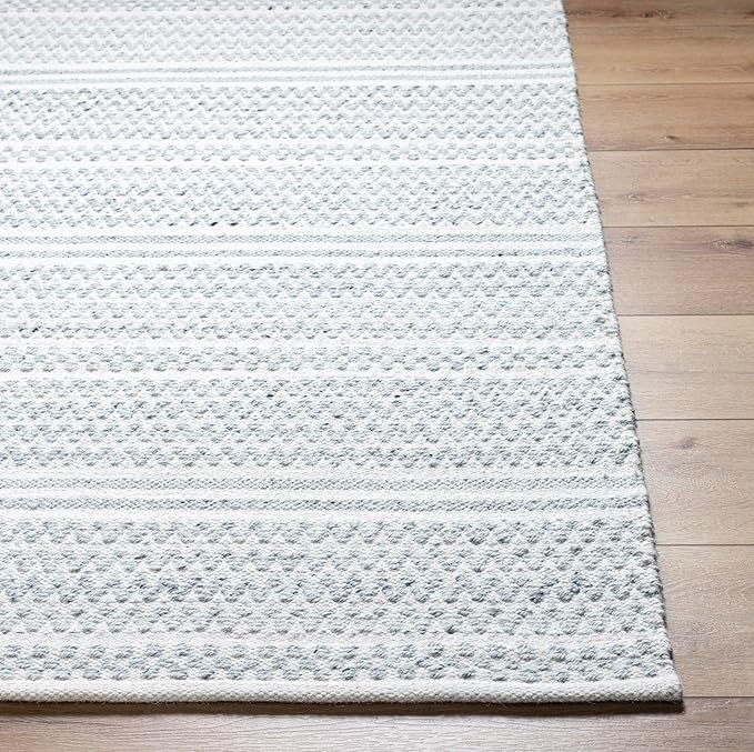 Mark&Day Wool Rugs, 5x8 Precious Solid and Border Cream/Black Area Rug, Cream Black Carpet for Living Room, Bedroom or Kitchen (5' x 7'6")