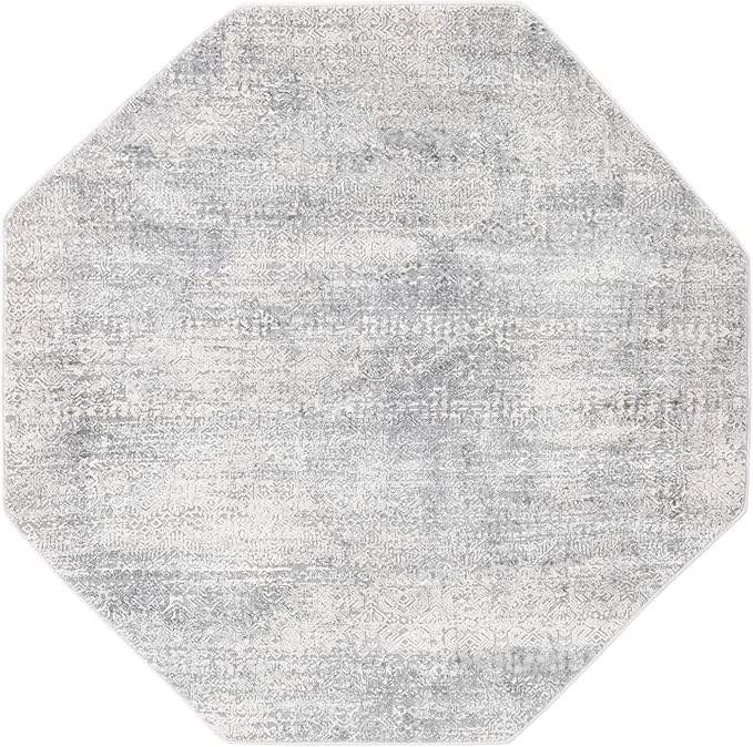 Unique Loom Finsbury Collection Area Rug - Sarah (5' 3" Octagon, Gray/ Ivory)