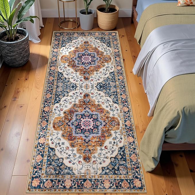 Ciicool Washable Non Slip Runner Rug, 2x6ft Hallway Rug Vintage Kitchen Rugs Carpet for Entrance Bedroom Laundry Bathroom Decor