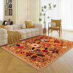 Rugcomf Living Room Rug 5x7 Rug Machine Washable Boho Area Rug Non Slip Floral Vintage Low Pile Large Rugs for Living Room, Bedroom, Farmhouse, Dining Room, Kids Playroom(Yellow)