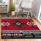 YHSF South West Native American Area Rug C318 - Easy Clean, Thick, Soft, Durable Native Tribal American Indian Inspired Rug for Bedroom/Living Room and More - Red, 3 Feet 10 Inches x 5 Feet 2 Inches