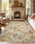 Chic Vintage Rose Rug for Living Room 5x7, Low Pile Non-Slip Backing, Machine Washable Easy Fold Rug for Home, Office, Dorm Room