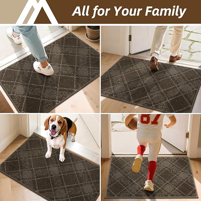 COSY HOMEER Plaid Door Mat 32" x 48",Dirt Trapper Entryway Rugs,Non-Slip Washable Farmhouse Doormat,Low Profile Welcome Mats for Paws Brown